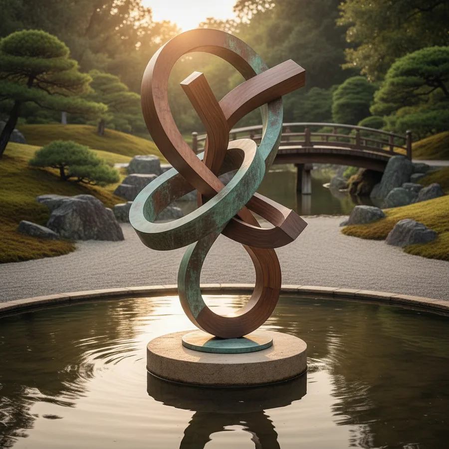 Escultura de nós metálicos entrelaçados simbolizando a complexidade e conexão dos vínculos emocionais - Clínica Loren Lorenço